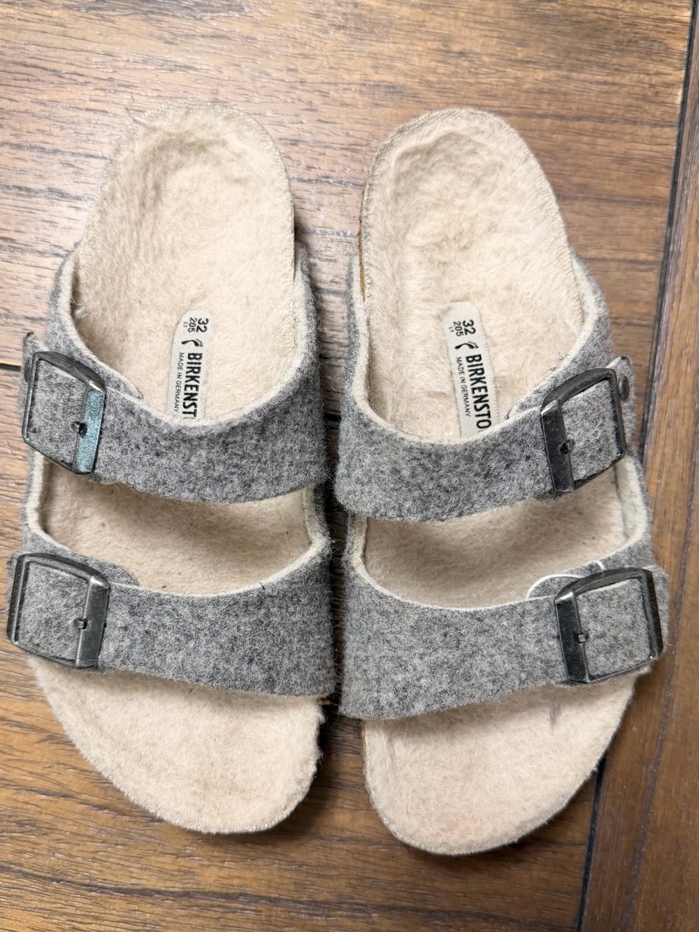 Birkenstock Arizona Happy Lamb Gray Wool Shearling sandals.